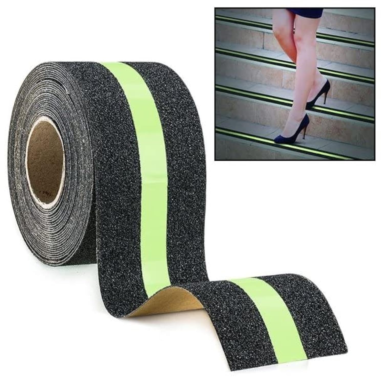 UCRAVO Glow in Dark Anti Slip Grip Tape with Green Stripe | Non Slip Waterproof Safety Tape for Stairs, Steps, Ladders & Ramps | High-Visibility Anti Skid Adhesive for Indoor Outdoor Use (5cm x 5m)
