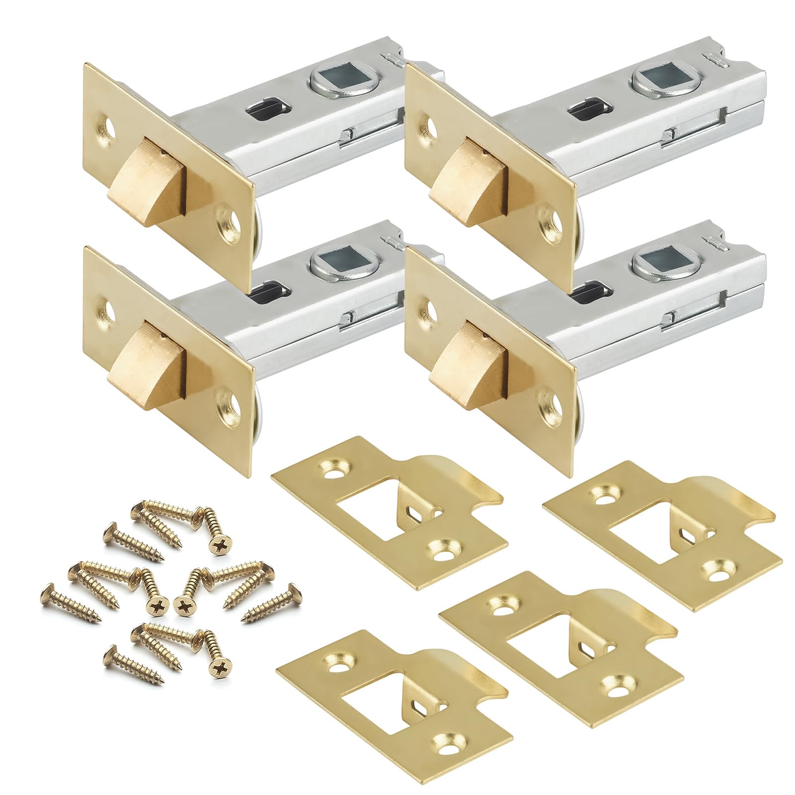 Flatro Pack of - 4 Brass Tubular Latch Mortice Interior Door Lock 65mm | Tubular Door Latch for Kitchen, Bathroom, | Door Barrel Compatible with Various Door Lock Handles (Brass, Pack of - 4)