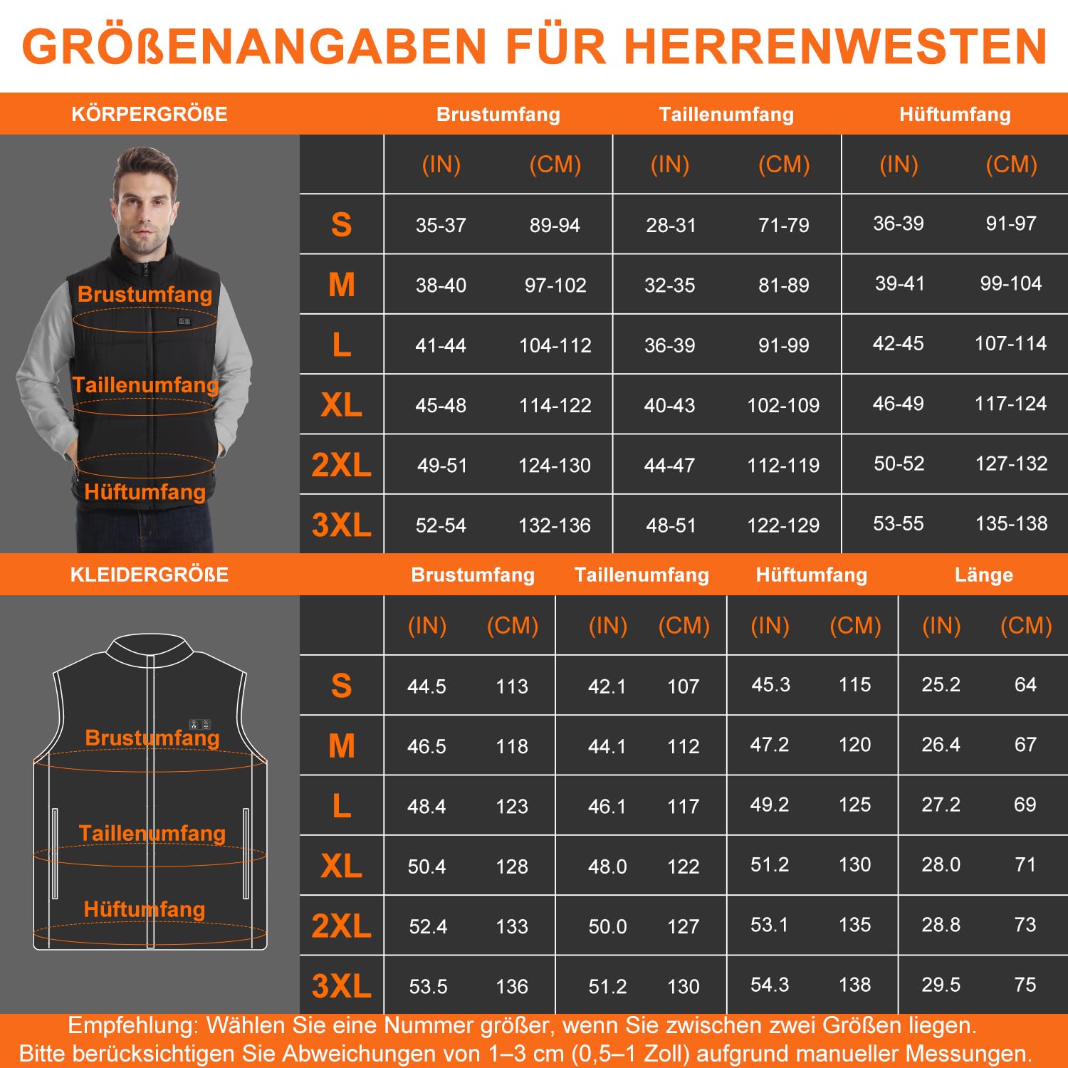 Beheizbare Weste, Beheizte Weste Herren mit 15 Heizzonen, Heizweste mit 10000mah Akku, Doppelschalter Beheizbare Jacke für Outdoor Arbeit Skifahren Camping
