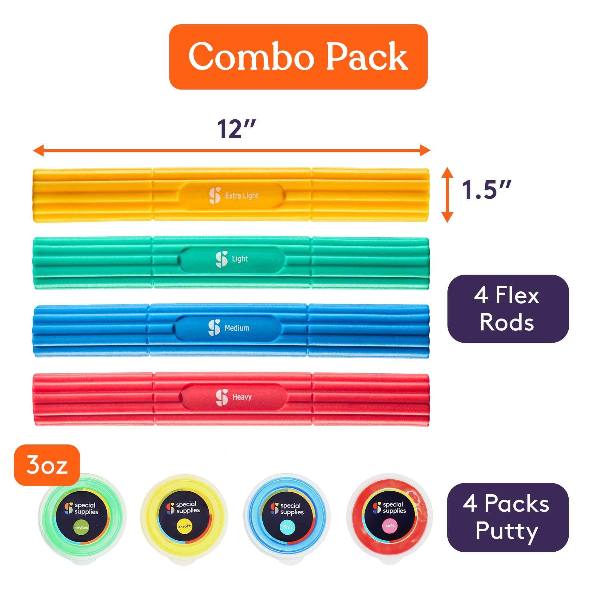 Special Supplies Physical Hand Therapy Putty & Flex Therapy Bar Resistive Hand Exercise Kit – Improve Grip, Strength, Dexterity & Mobility – Injury & Stress Relief – 8 Piece Set — Amazon image 4