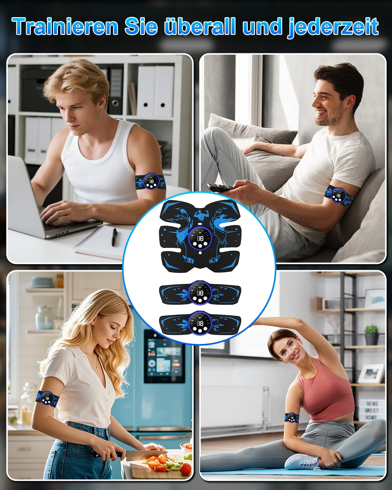 EMS Trainingsgerät, 8 Modi & 29 Intensitäten, Bauchmuskeltrainer EMS Trainingsgerat, Bauchtrainer, 12 Stück Ersatz-Hydrogels, USB Wiederaufladbar EMS Bauchtrainer Ganzkörper ABS/Bauch/Arm/Bein
