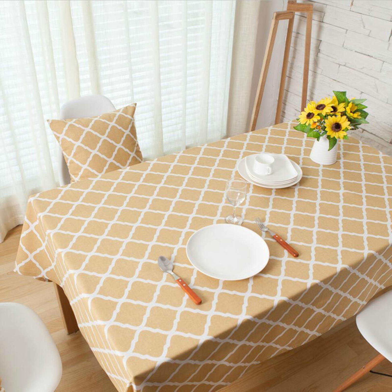 Nappe coton lin picnic et déco de table jaune à losanges