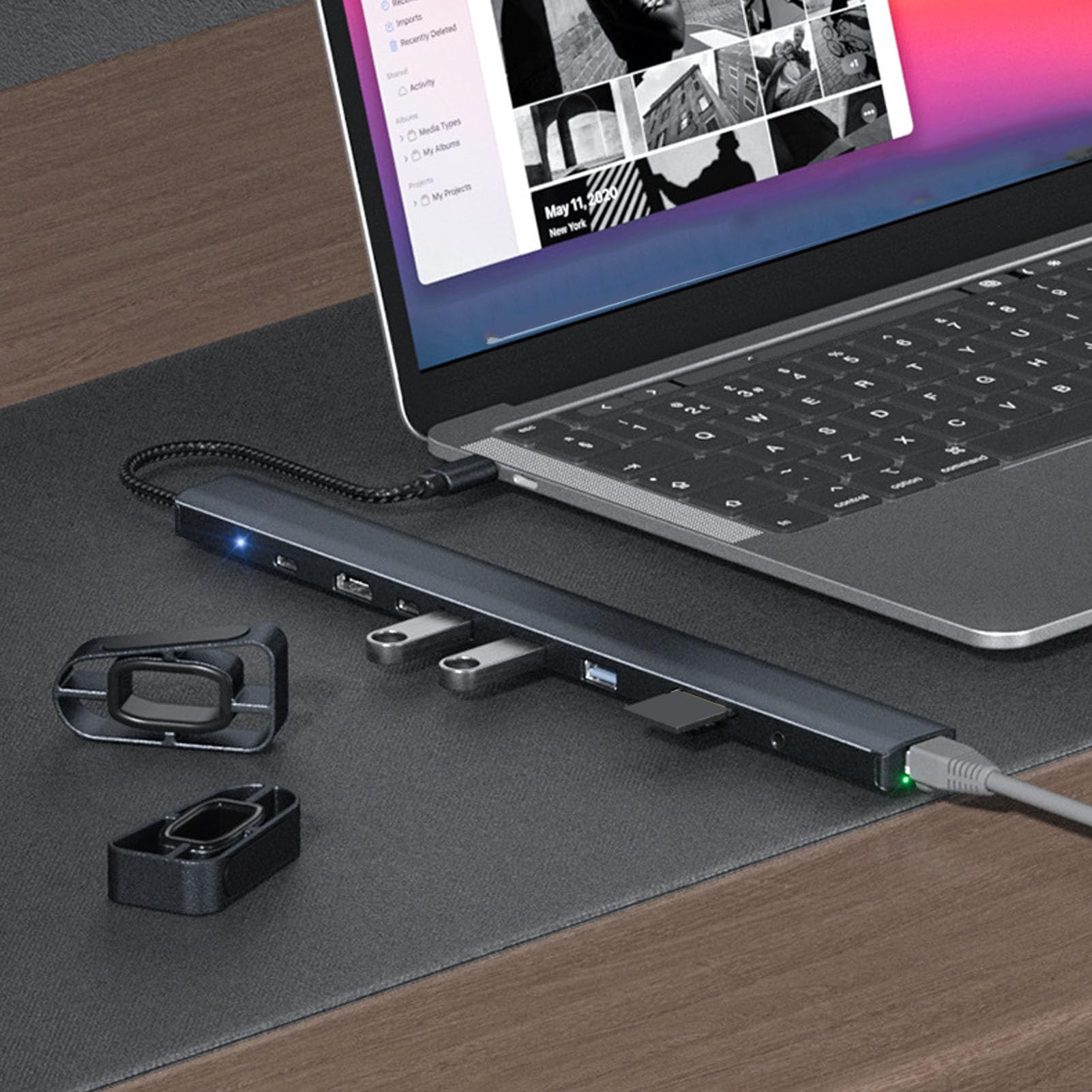 EMUKOEP Adaptador de Concentrador USB C 10 en 1 de Alta Velocidad con Interfaz Multimedia 4K HD para Estación de Acoplamiento de Computadora Portátil