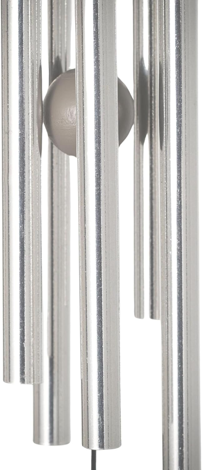 Woodstock Wind Chimes 15" Serenity Tree Turquoise Wind Chime, Gray Ash Wood, Silver Aluminum Tubes, Windchime for Outside Garden Decor, Outdoor Patio and Front Porch
