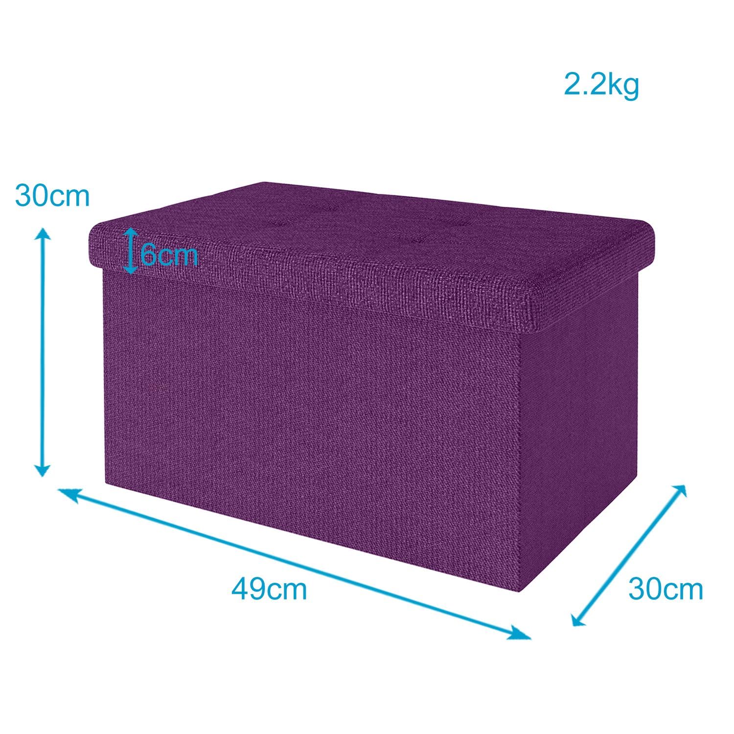 INTIRILIFE Panca pieghevole 49x30x30 cm in VIOLA - Cubo di seduta con coperchio e vano portaoggetti in tessuto con incavi Cubo di seduta poggiapiedi richiudibile cassetto portaoggetti sgabello sedile