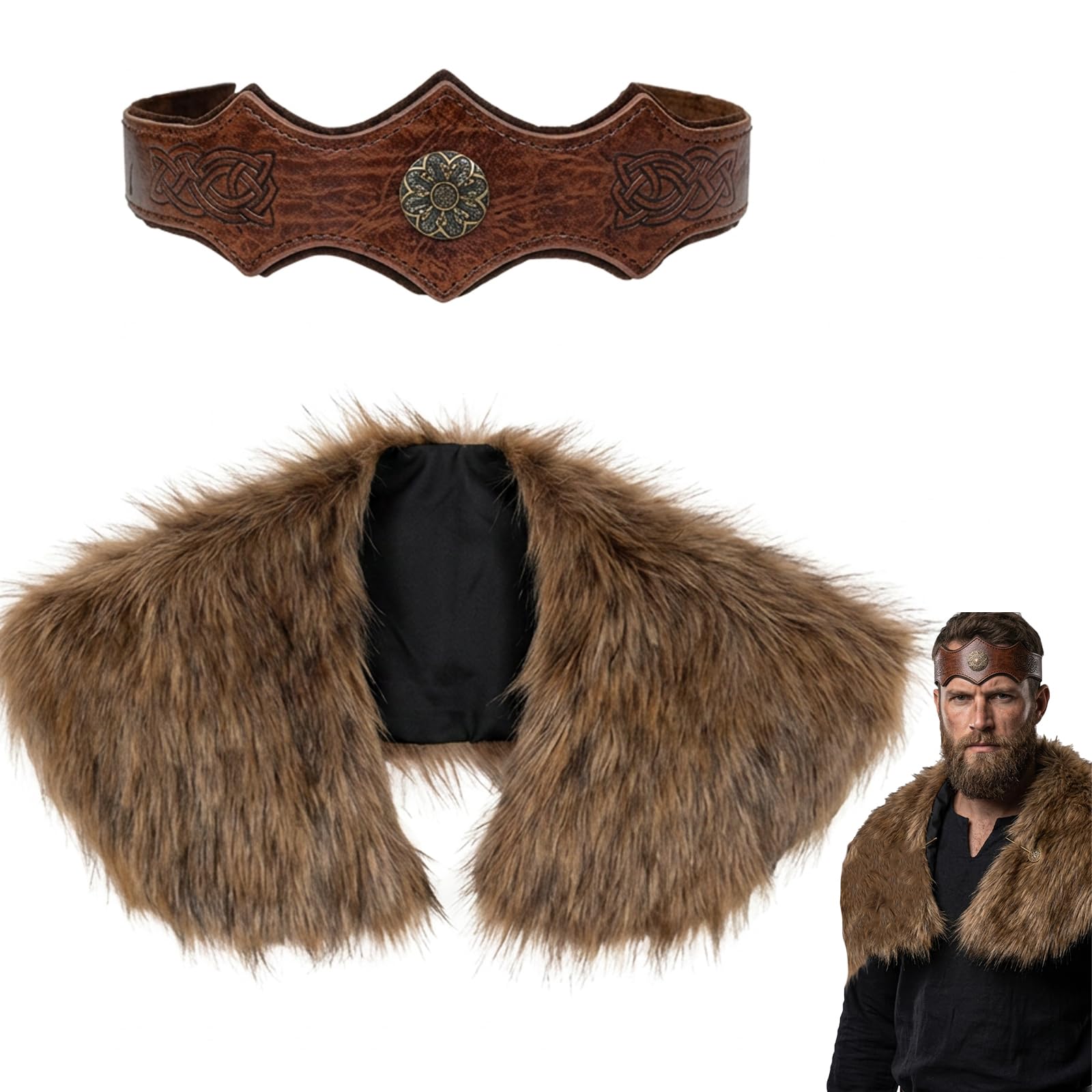 Unisex Adults Faux Fur Shawl and HeadbandSet,Renaissance CostumeAccessories