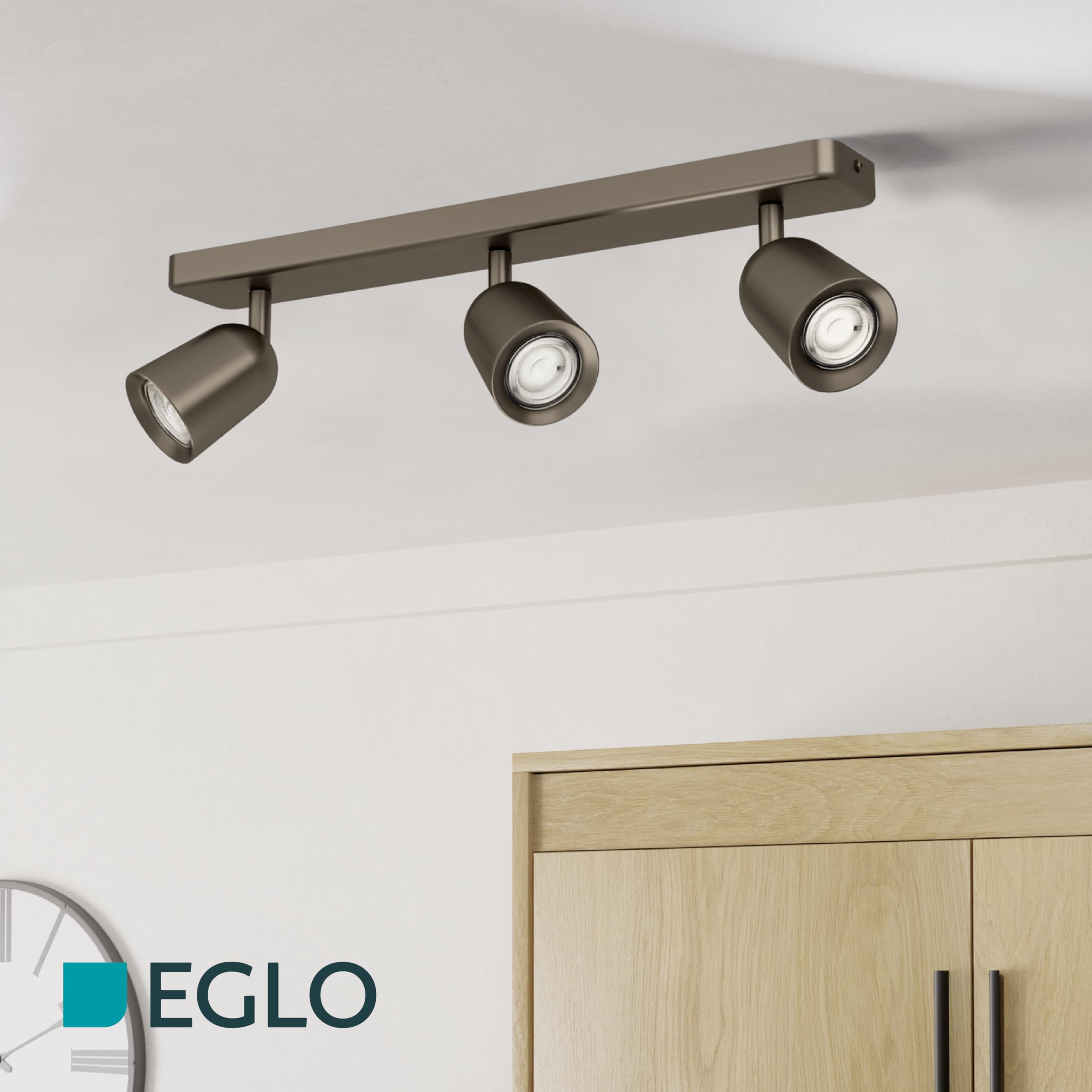 Eglo Camaldoli - Lampada da soffitto a 3 luci, faretto con faretti flessibili, plafoniera in acciaio color bronzo, attacco GU10