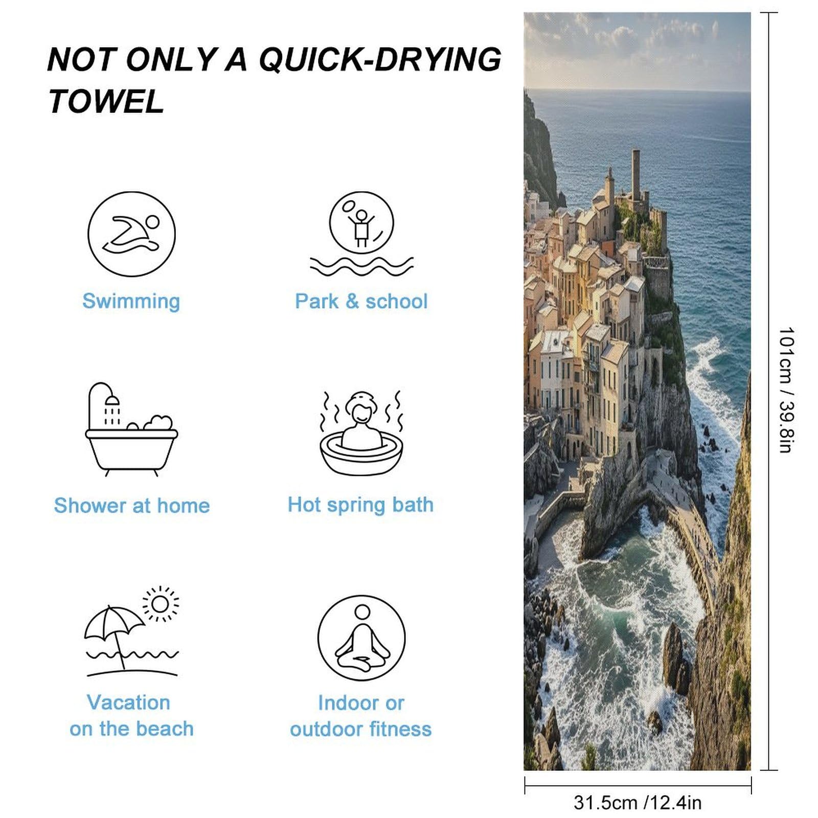 AQRJLPM Fishing Village Quick Dry Towel Cold Fabric Workout Sweat Towels Highly Absorbing Odor-Free Travel Towel for Hot Yoga Tennis Running Exercise Working Out Camping