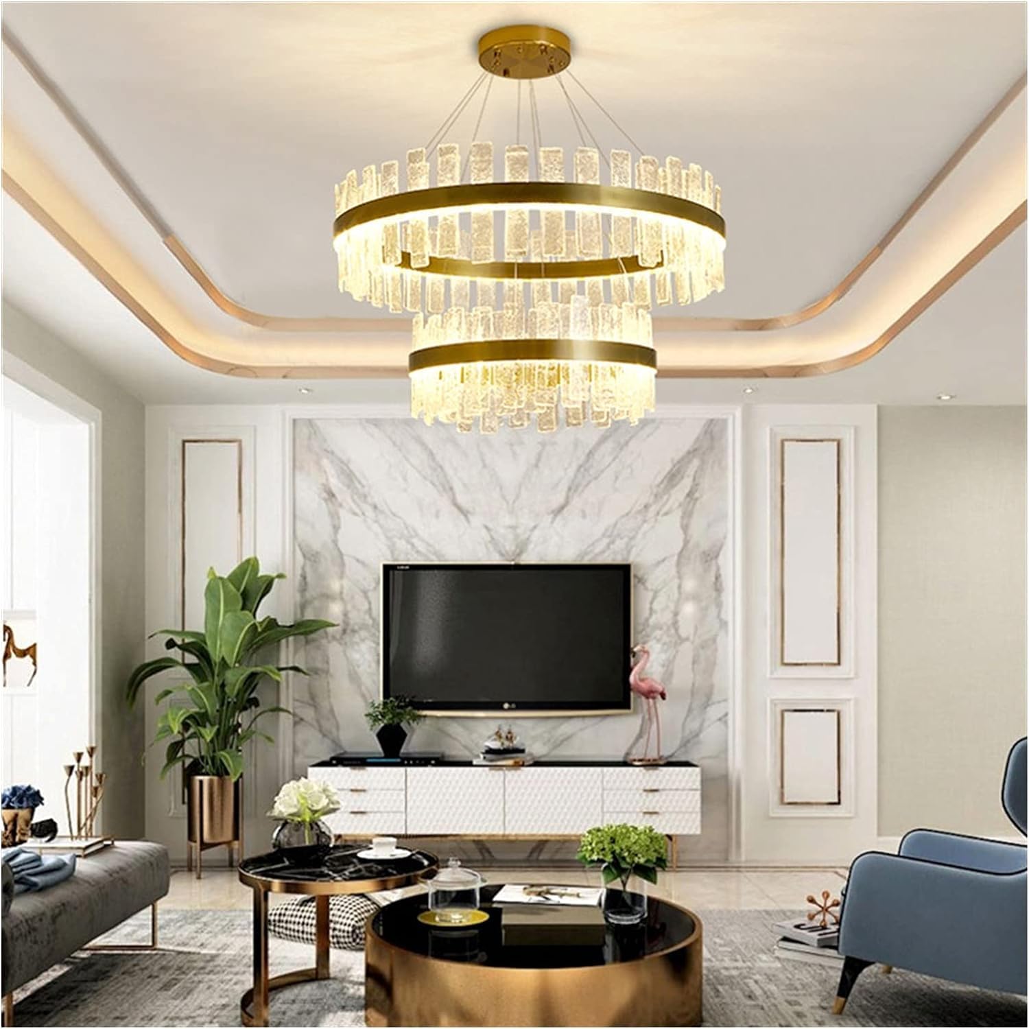 LYMSXAZOU Modern Gold LED Chandelier K9 Crystal Pendant Light for Kitchen Island Elegant Indoor Lighting 100W D80CM Stylish Home Décor Bright Glow