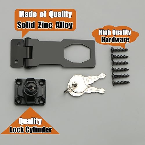 Miniatura 2 de Alise Cerradura de cerrojo, cerradura de bisagra de puerta con llaves, cierre de cierre negro, cerraduras para puertas, pestillos de pecho de 3