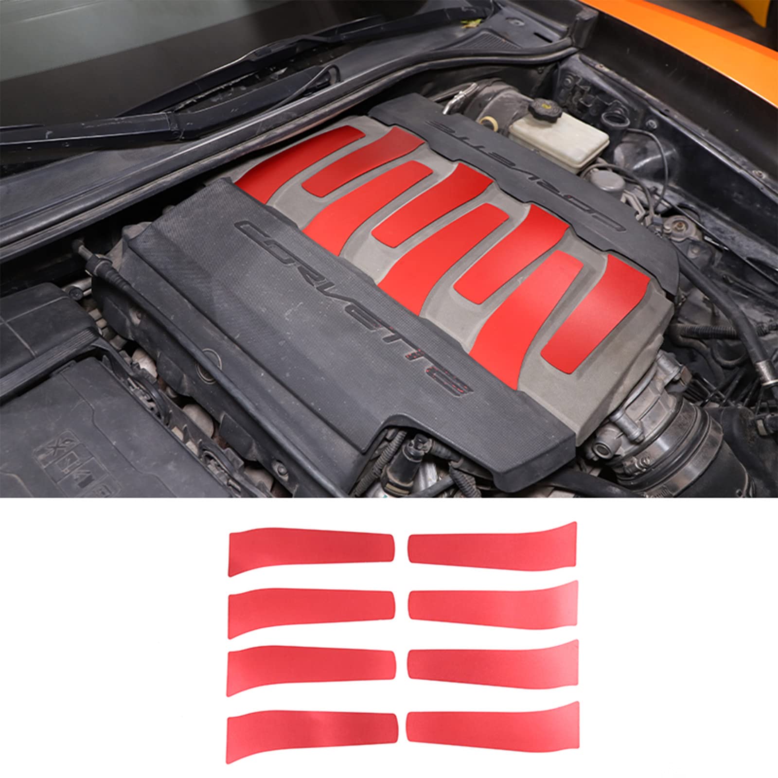 Sekhyna Engine Bay Panel Cover Trim Compatible with Corvette C7 Stingray 2014-2019 Aluminum Alloy 8PCS Engine Panel Protective Patch Trim Accessories (Red)