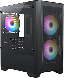 CiT Level 2 Airflow Micro-ATX PC Gaming Case M/ATX with Mesh Front Panel & Tempered Glass Side Panel with with 3 x RGB Rainbow Fans Included | Black