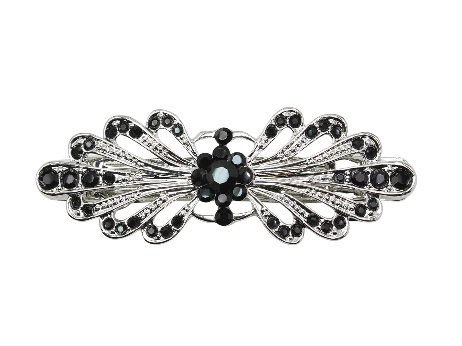 Faship Gorgeous Black Rhinestone Crystal Small Floral Hair Barrette Clip