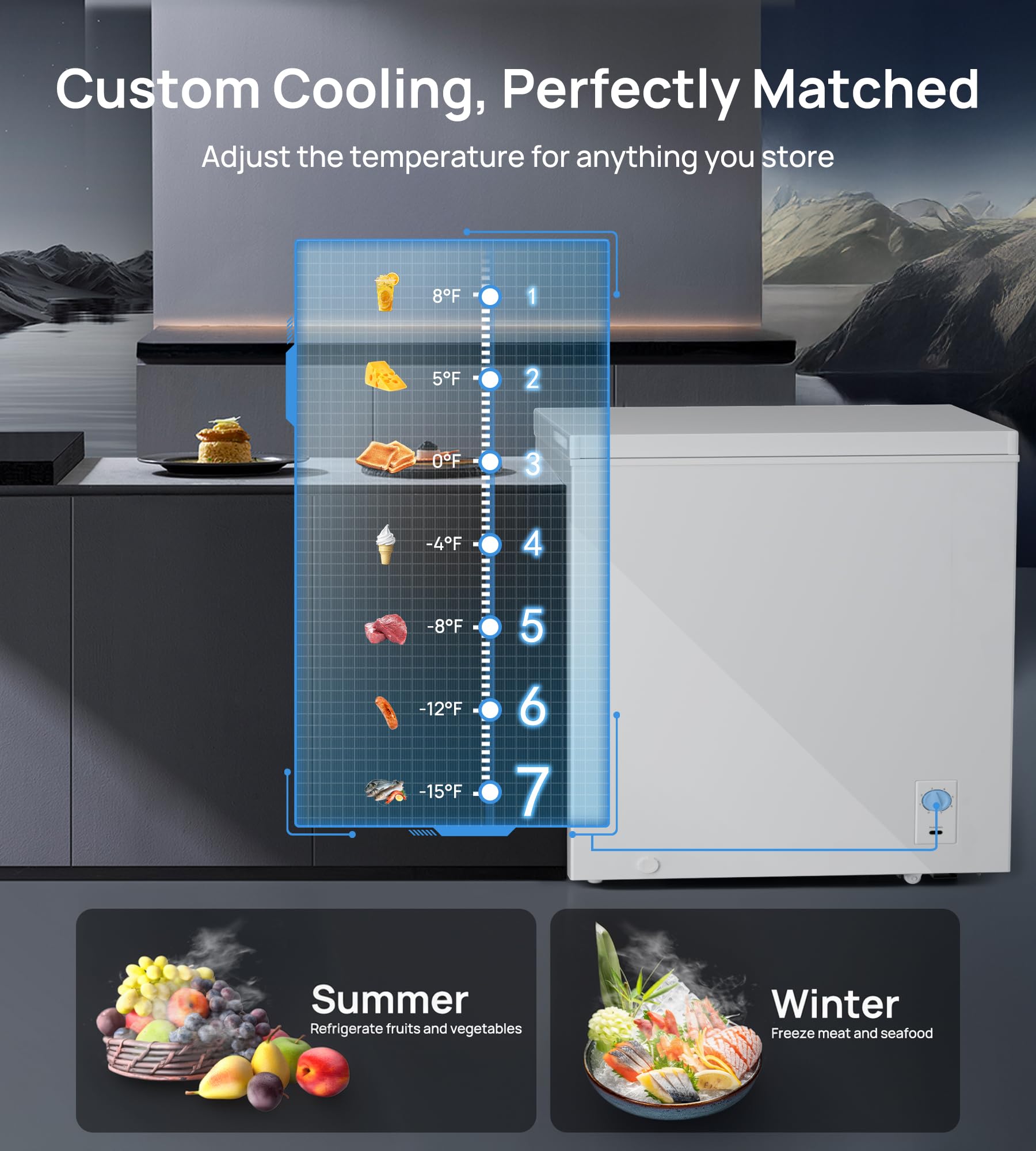 7.0 Cu.Ft Chest Freezer, Small Compact Deep Freezer With Adjustable 7 Thermostat,2 Removable Baskets, Energy Saving, Quiet Top Open Door Mini Meat Freezer With LED Light For Garage Outdoor Home Office on Fridge.com - View 3