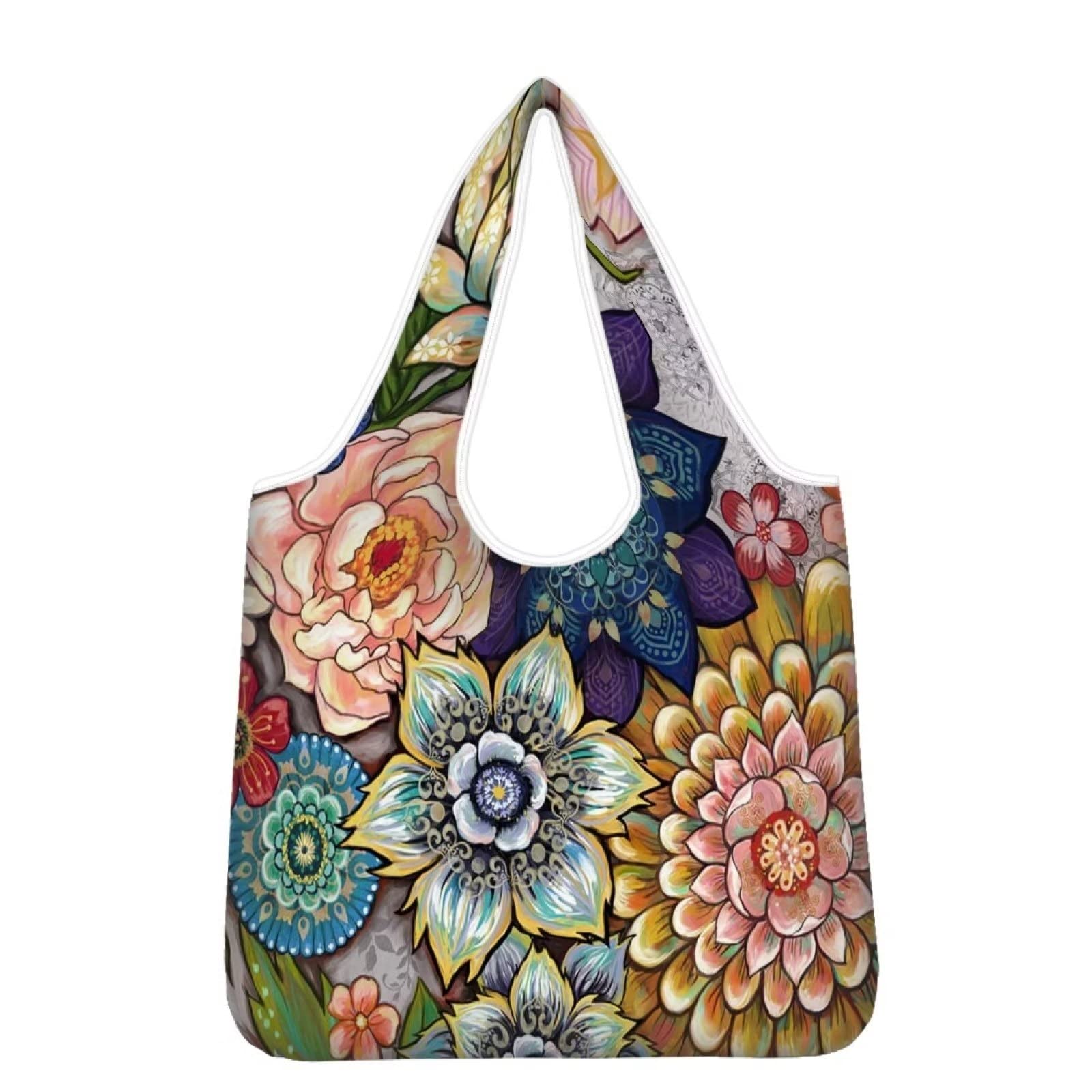 chaqlin Blossom Floral Shopping Grocery Bag Reusable Shopping Bags for Womens Girls Outdoor Hiking Camping Shoulder Handbags — image 1