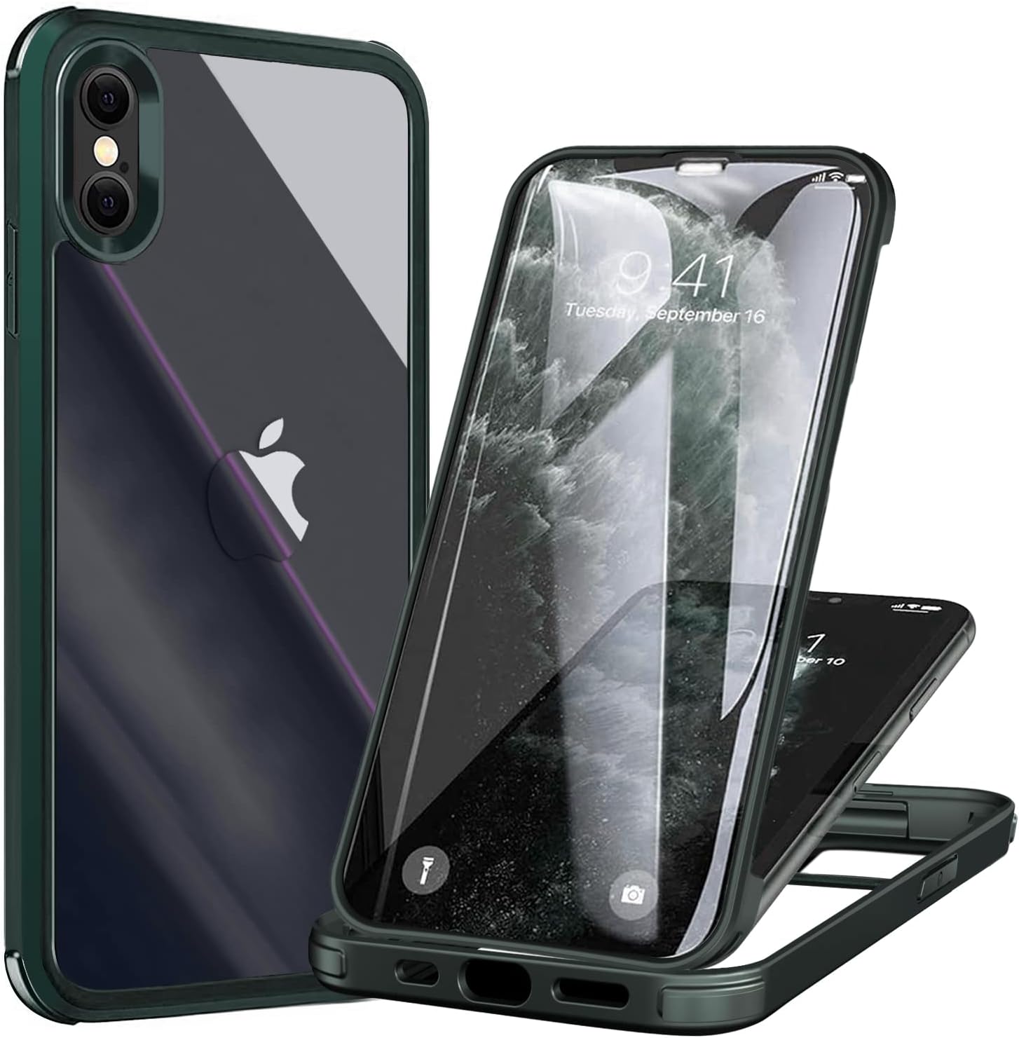 UBUNU iPhone Xs Max Case with Screen Protector [Built-in 9H Hard Tempered Glass], for Magsafe 360 Full Body Protection, Clear Protective iPhone Xs Max Phone Case Cover for Men Women 6.5'', Green