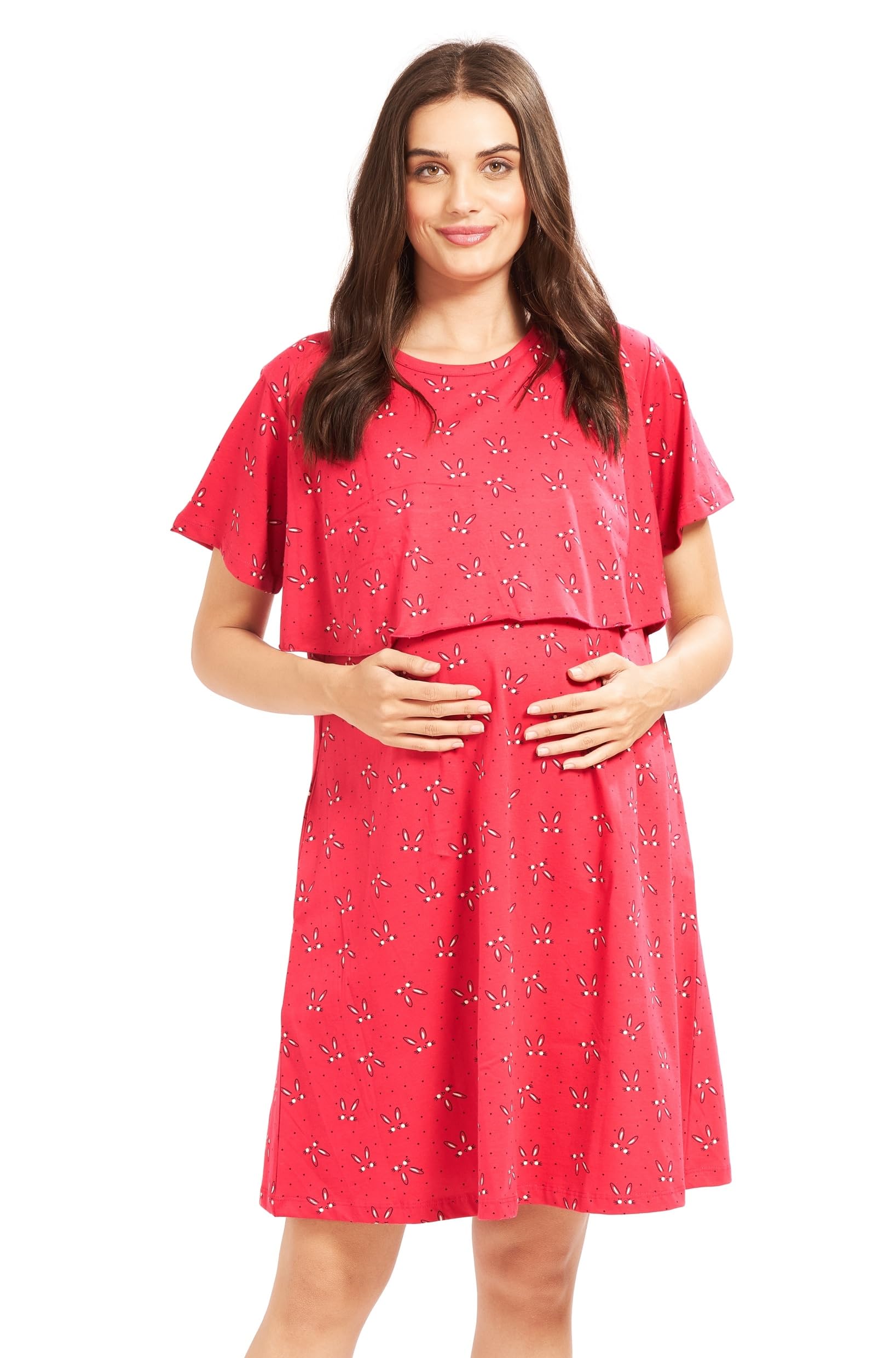 av2 Women Cotton Knee Length Printed Maternity Nursing & Feeding Relaxed Fit Nighty -3141-picture-37