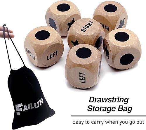 Miniatura 2 de FAILUN 6Pcs Left Right Center Game Dice 1 inch Wooden Dice with Drawstring Bag, Easy to Store and Carry Around, Convenient for Travel.