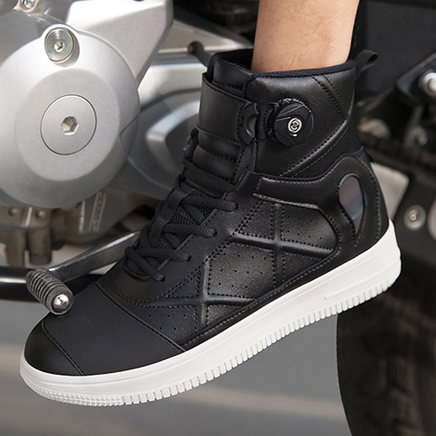 Scarpe da Moto per Uomo e Donna, Stivali da Motociclista in Pelle Traspirante con Supporto per Caviglia, Suole Antiscivolo Idrorepellenti