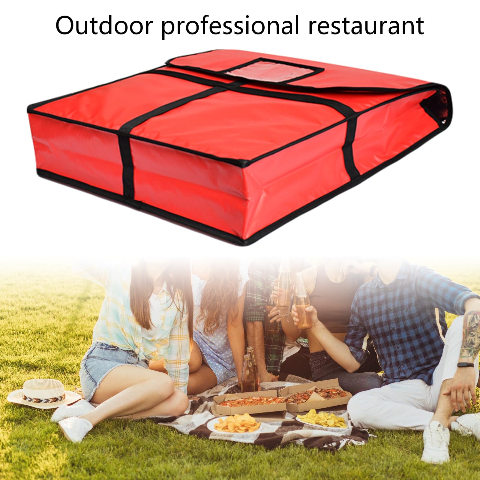 Práctica bolsa de entrega con aislamiento de pizza de materiales de tela resistente para picnics al aire libre y fiestas en la piscina, tamaño portátil, 58 x 58 x 12 cm