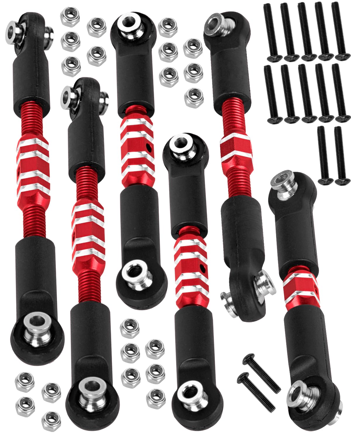 RCHuiWow RC Turnbuckles Camber Links Upgrades Part for 1/10 Granite 3S BLX(Mega550),Senton 3S BLX(Mega550),Vorteks 3S BLX(Mega550),Alloy Links Adjustable Tie Rods & Turnbuckles,6pcs,Red