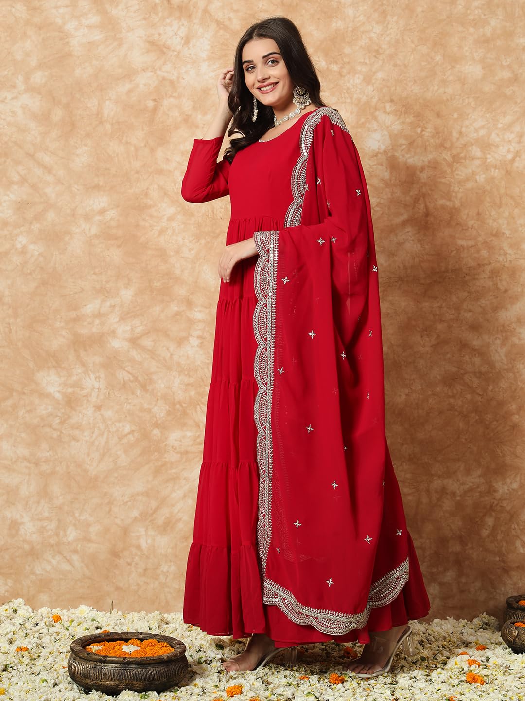 Fashion Basket Georgette Anarkali Kurta Set For Women Pink