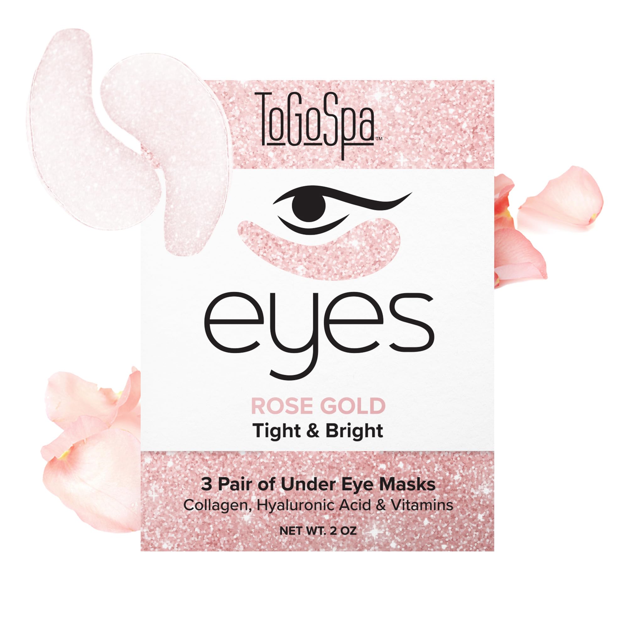 ToGoSpa Rose Gold EYES, Dark Circle Warrior | Premium Clean Anti-Aging Gel Pads with Collagen, Hyaluronic Acid, Aloe Vera, Vitamins C & E, 1 Pack - 3 Pair