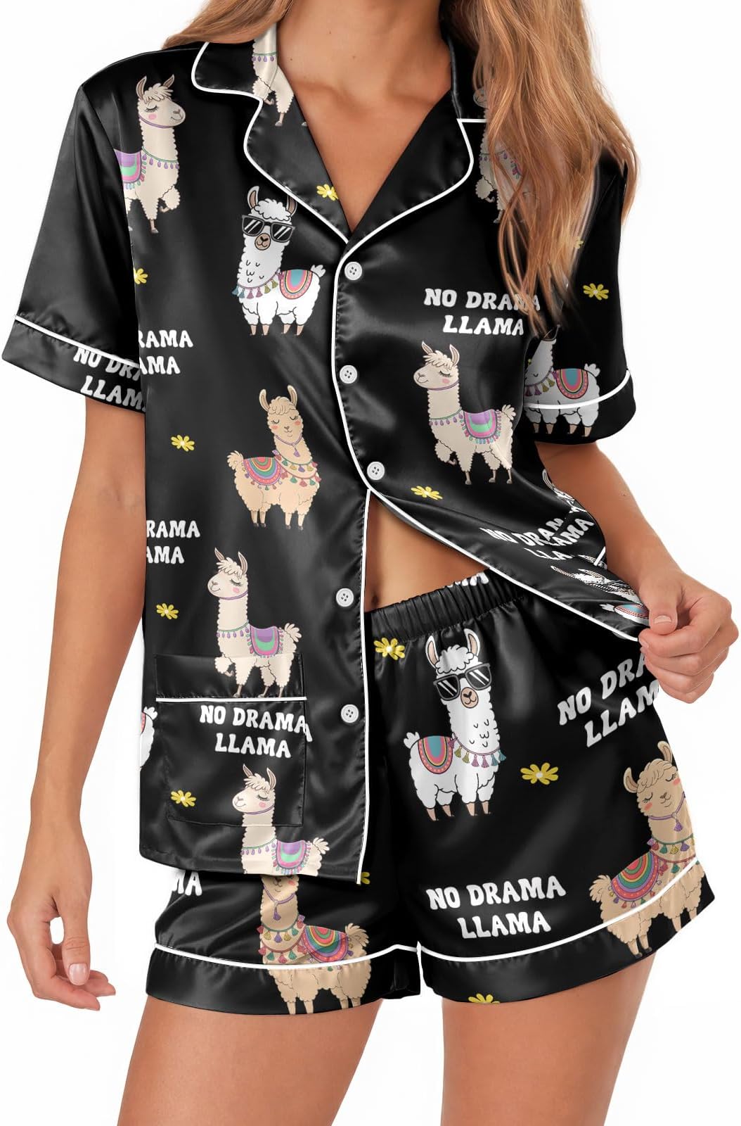Women’s Silk Short Satin Pajama Set - Soft Button Down Sleepwear Shorts, Elegant Loungewear Valentine Gift