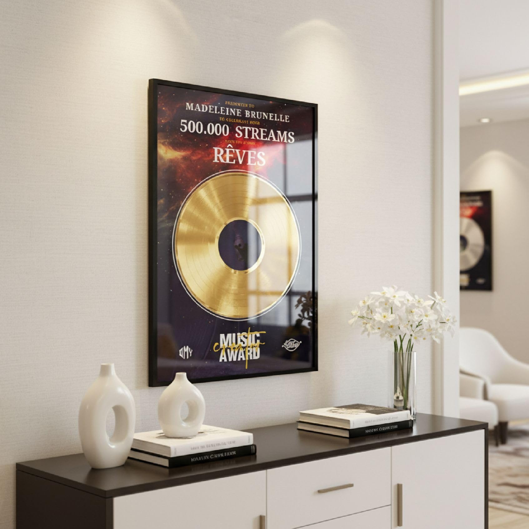 DISCO D'ORO o DI PLATINO incorniciato e personalizzabile - Premio alla carriera - Idea regalo per cantanti, musicisti, artisti e fan (Verticale)