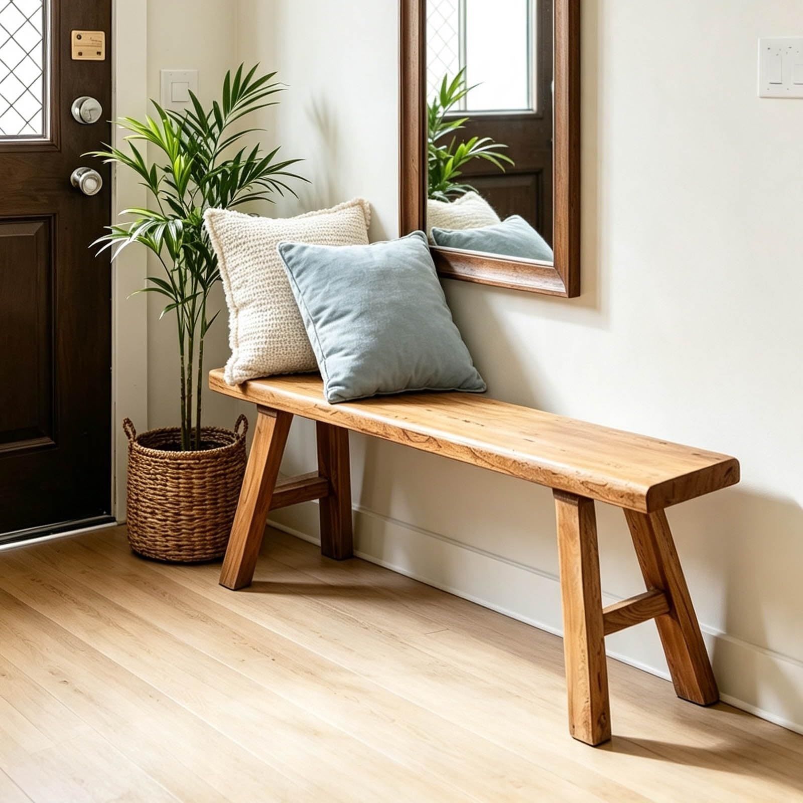 Narrow Entryway Bench Farmhouse Wood End of Bed Bench 20" 32" 39" 47" 55" 63" 71" 79" Sturdy Stable Skinny Long Benchs for Bedroom Hallway Dining Room Porch Easy to Assemble Natural Finish(20")