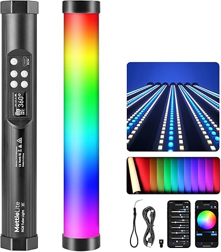 Mettlelite TLX1 RGB Tubo de luz LED a todo color Luz de video portátil con control de aplicación 2800K-8000K CRI96 TLCI97 360 ° RGB CCT HSI Modo 10