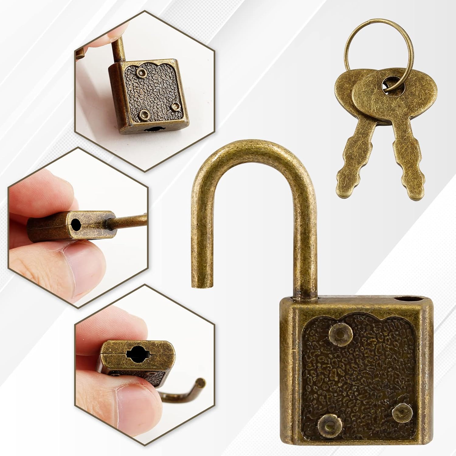 Piutouyar Mini Lock with Key, Small Luggage Lock, Little Padlock, Diary Lock, Bronze Lock, Vintage Lock, Antique Padlock for Suitcase, Schoolbag (15Pcs) - Image 4