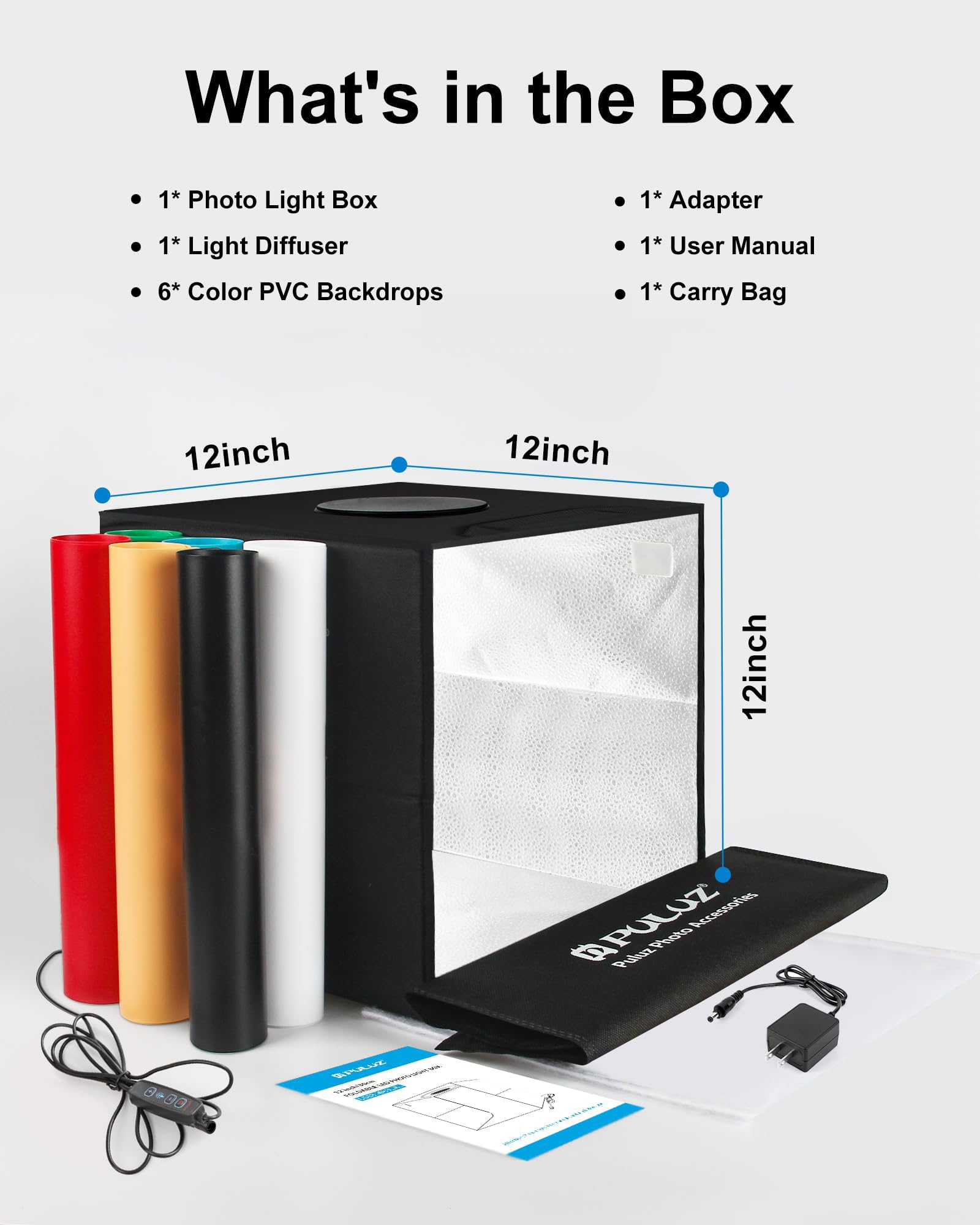 PULUZ Light Box Photography, 12"x12" Professional Dimmable Shooting Tent Kit with CRI >95 White Lighting 120 LEDs Lights + 6 Photo Backdrops for Product Display — Amazon image 7