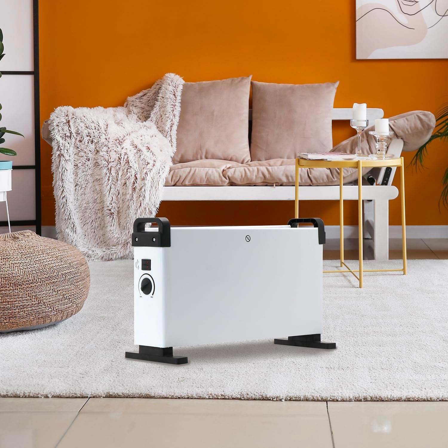 Termoconvettore Elettrico 2000W - 55x12x32 cm - Basso Consumo Caldobagno Stufetta - Piedini per Stabilità - 3 Impostazioni di Riscaldamento - Veloce e Silenzioso - Ideale per Ambienti Grandi