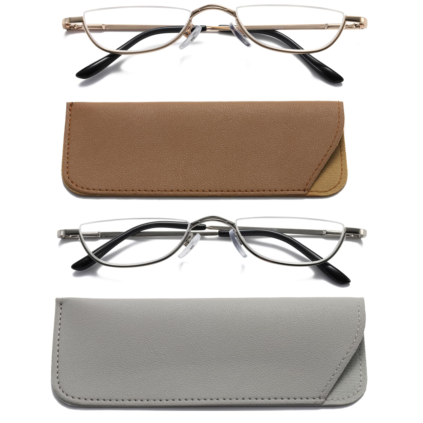 Viseng Vintage Alloy Half Moon Reading Glasses Women Men Slim Half Frame Lens Readers Glasses +3.5
