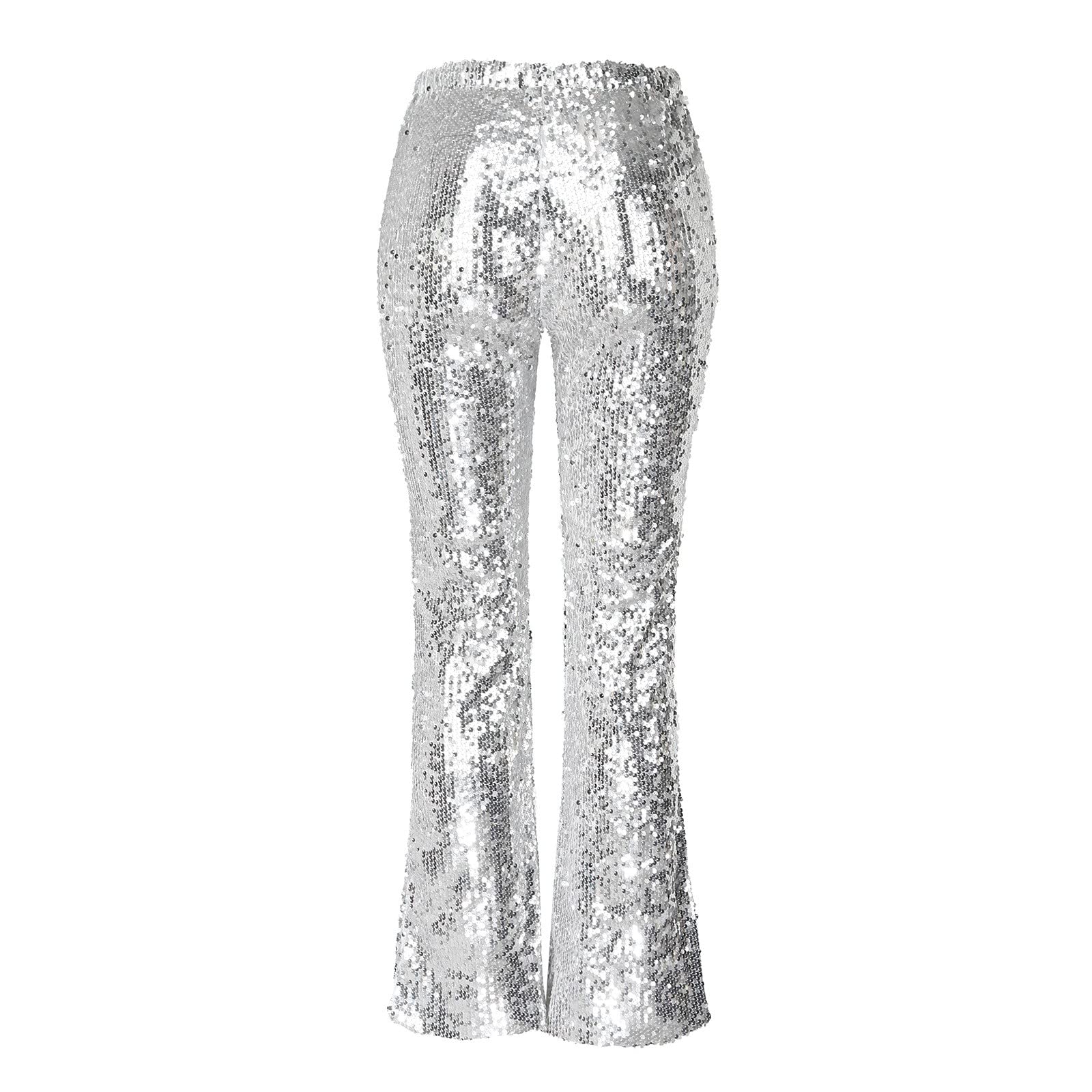 Damen Schlaghose mit Pailletten Damen Karneval Hosen Glänzend Wetlook Metallic Cargohose Leggings Silber Metallic Damen Glitzer Hose Silber Metallic Damen High Waist Schlaghose Party