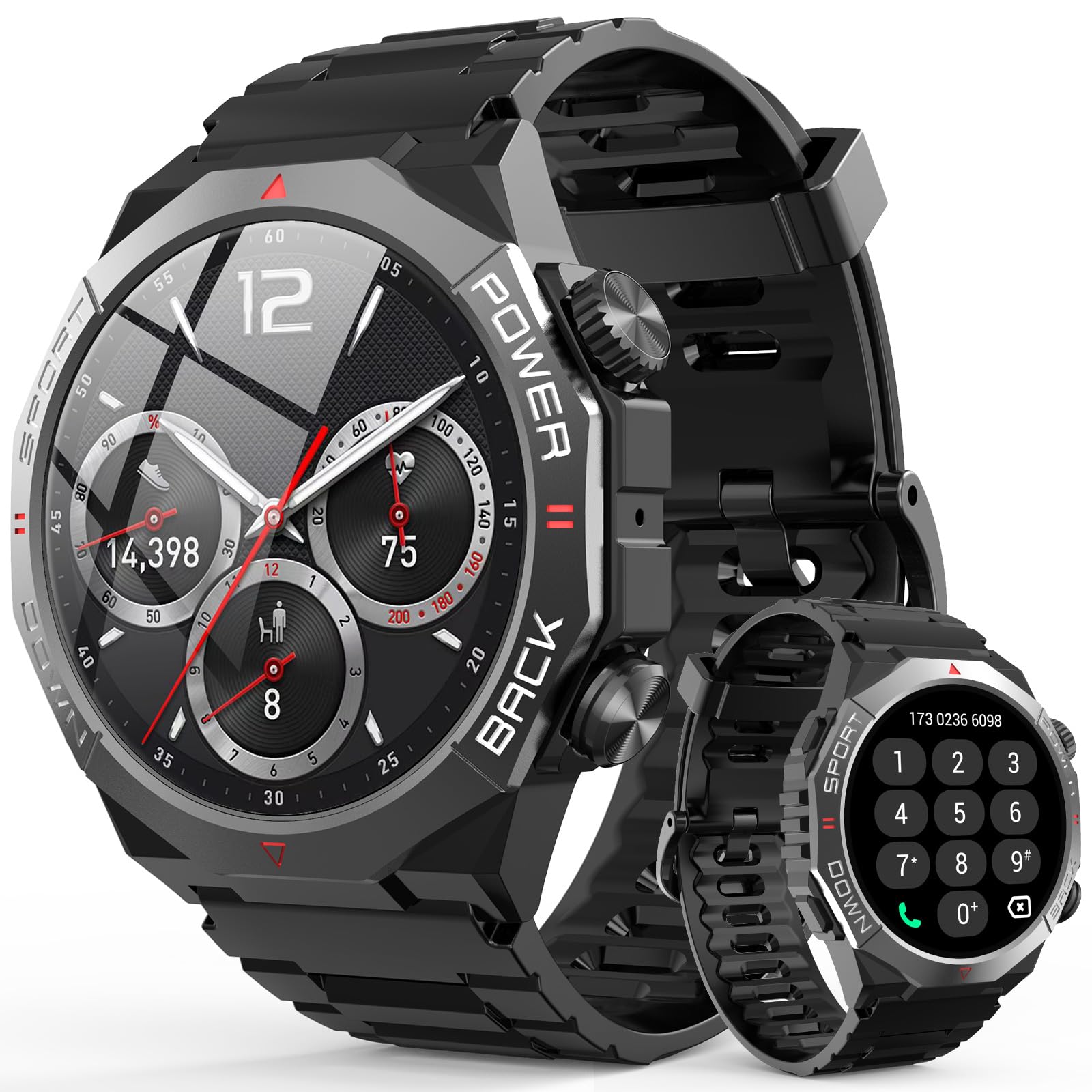 Montre Connectée pour Homme avec Fonction Téléphone Bluetooth | Montre Intelligente Ronde avec Podomètre, Moniteur de Fréquence Cardiaque, Moniteur Sommeil, 112 Modes Sportifs, Étanche IP68