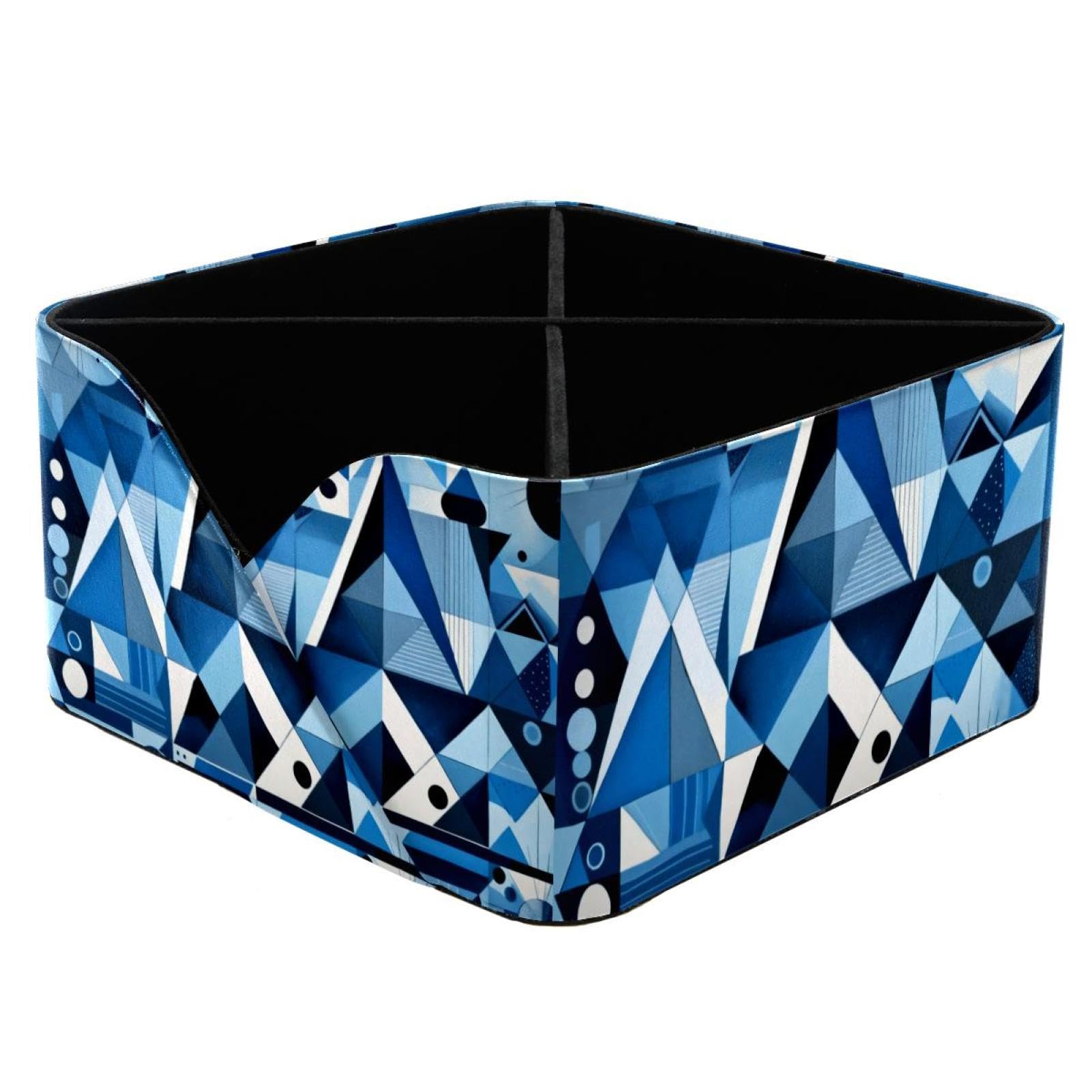 Porte-stylos rectangulaire motif géométrique abstrait et organiseur de bureau bleu de rangement
