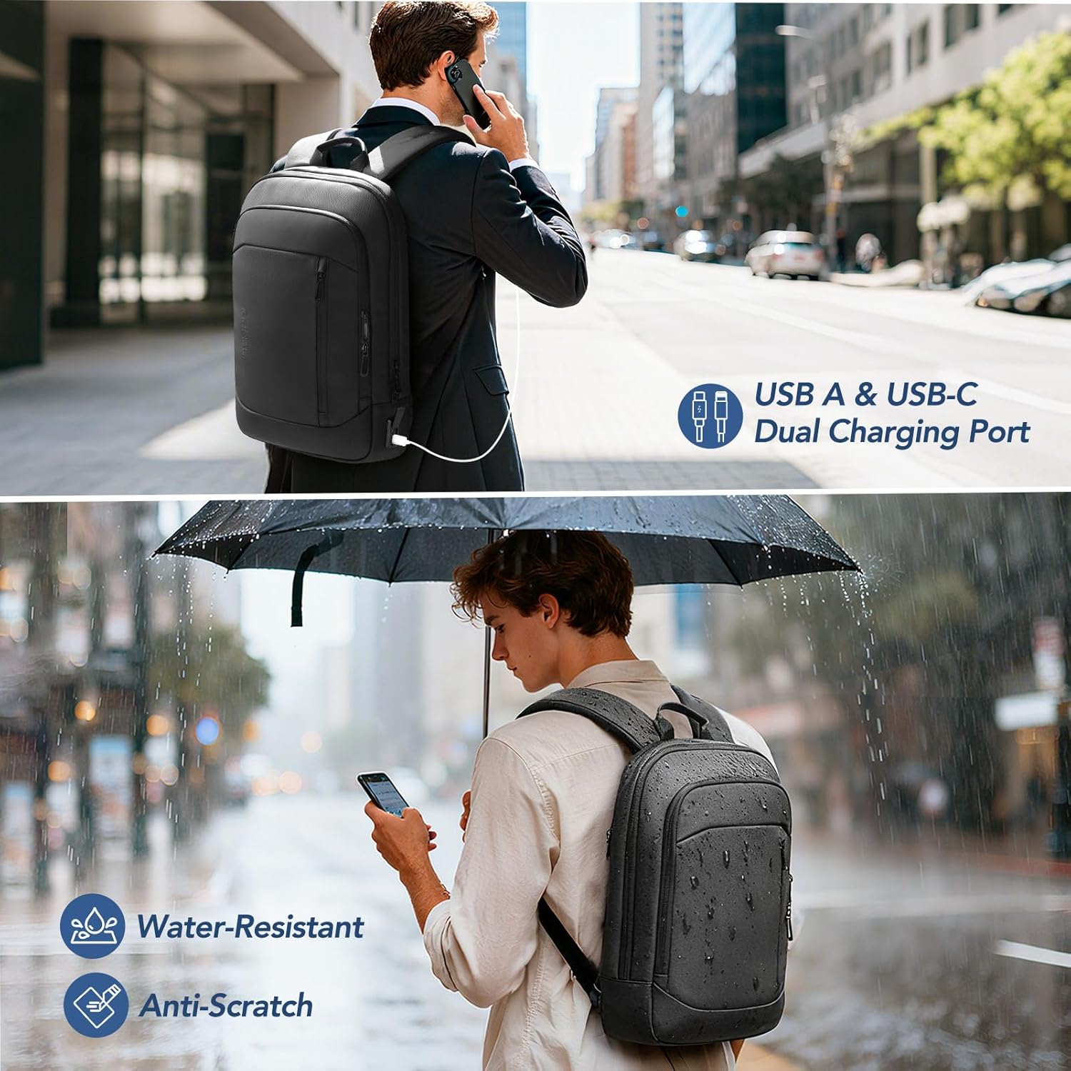 hk Ultra Slim Laptop Backpack for Men, Lightweight Business Backpack for 15.6 Inch Laptop with USB Charging Port, Anti-Theft Water Resistant Computer Bag for Work Travel Office, Black - Image 5