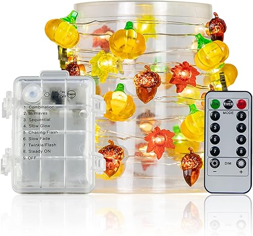 Guirnalda de luces para el día de Acción de Gracias, funciona con pilas, 8 modos, impermeable, 40 LED, cada una de las luces de día de Acción de