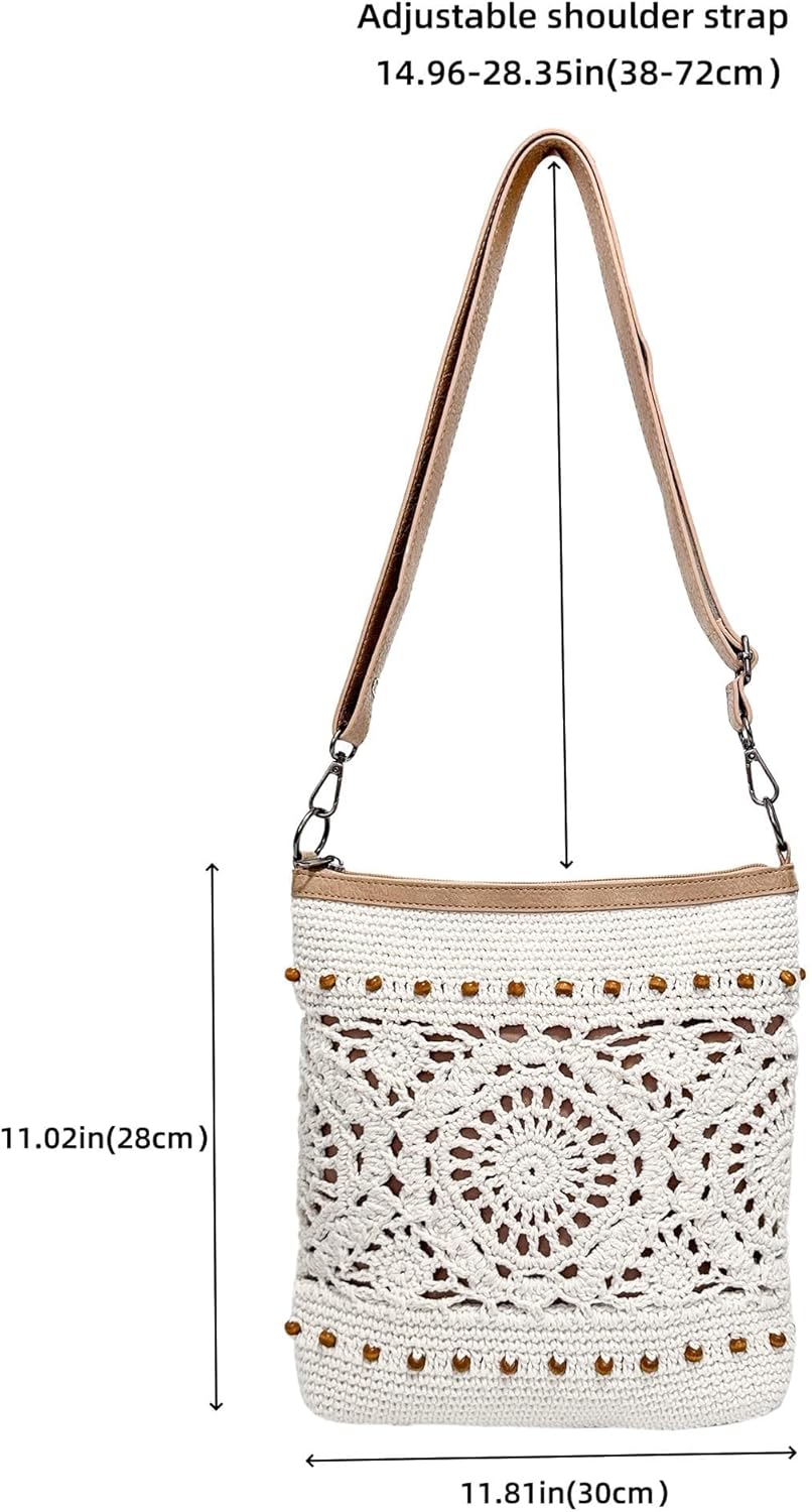 Eiyye Handmade Crochet Purse Shoulder Bag for Women Cotton Crossbody Purse with Adjustable Strap Boho Tote Bag for Everyday Outfits (Off White) - Image 4
