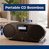 Vista 8 de Philips Portable CD Player Boombox with Bluetooth, FM Radio, Dynamic Bass Boost Speakers, USB/Headphone Jack/Aux Input, All-in-One Compact Stereo