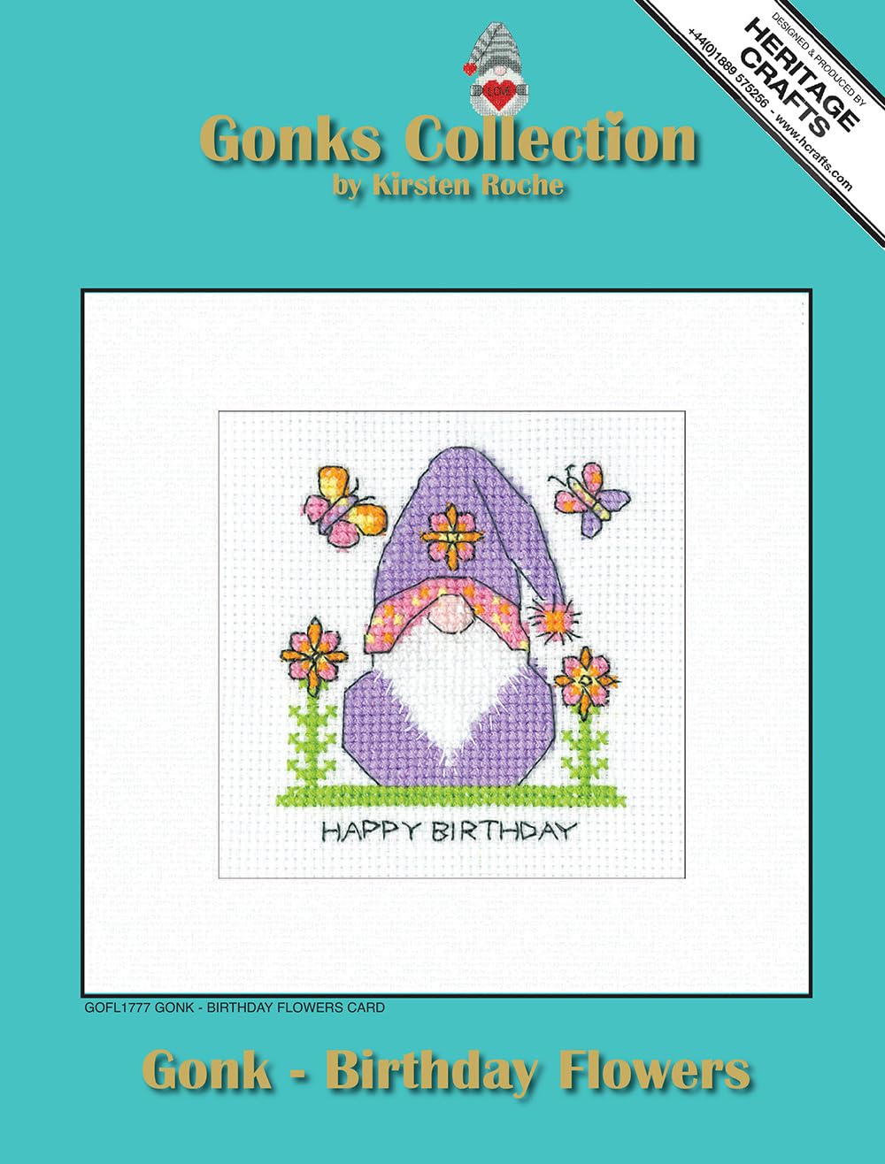 Heritage Crafts Mixed Gonk - Birthday Flowers Cross Stitch Greeting Card
