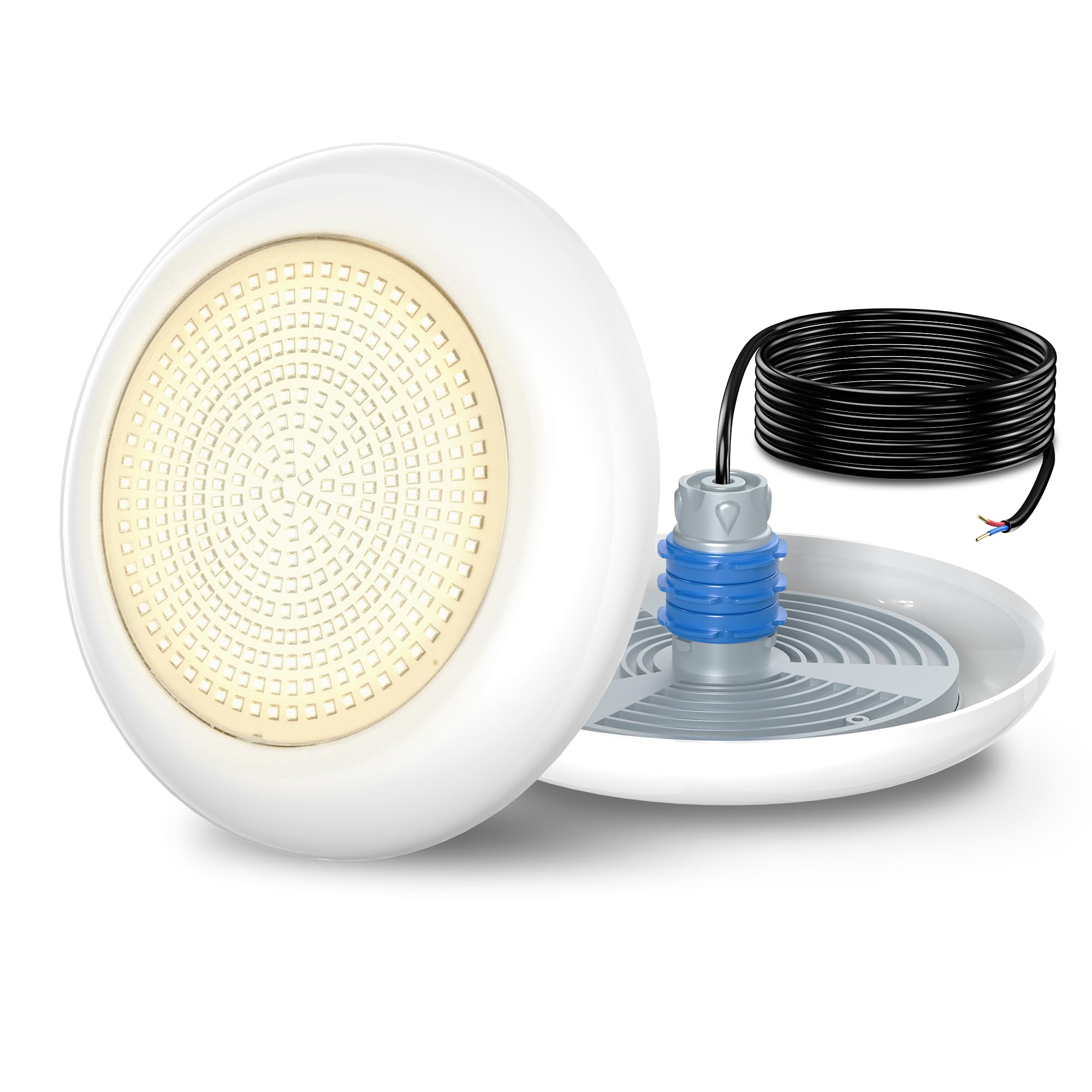 OSREE Pool Light with 1.5" Thread, 18W LED Pool Spot Light 3000K Non-Dimmable, 1440lm, Ø242mm, 12V AC/DC IP68 Waterproof Resin Filled Underwater Lamp for Concrete Pools 1.5" Return Fitting