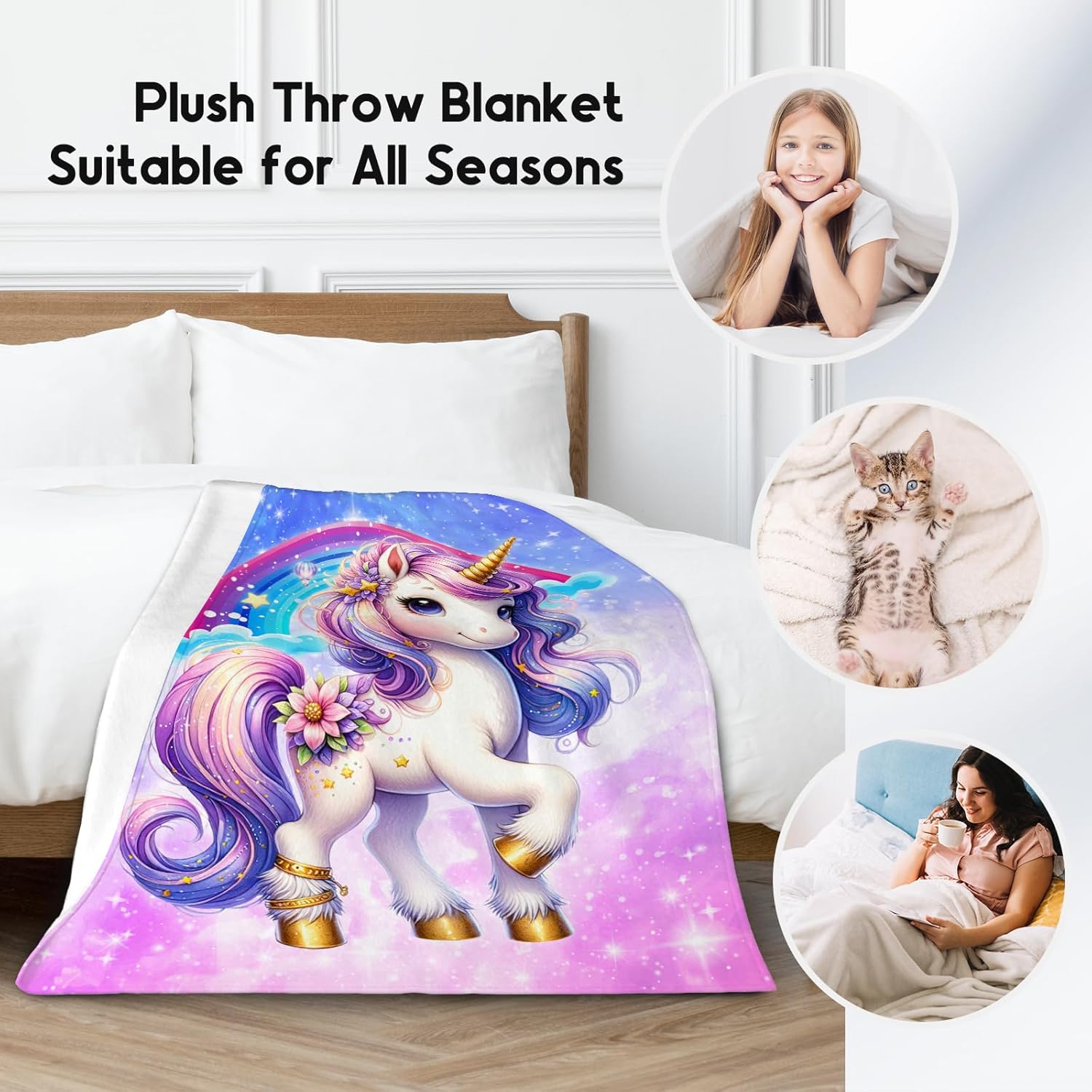 Unicorn Blanket for Girls Gifts for Kids Preteen - Cozy Plush Fleece Cute Throws Decor for Bedding (50"x60") - Image 2