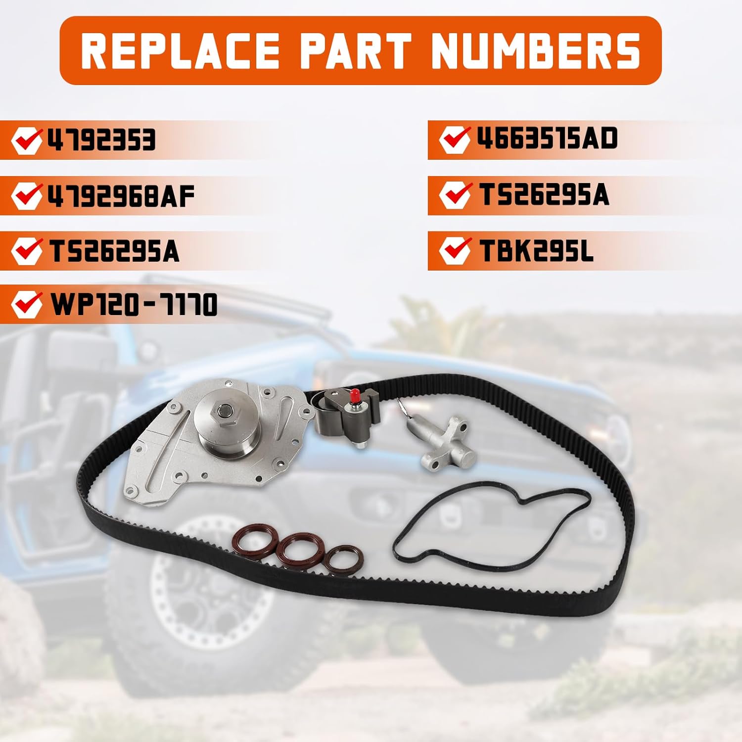 Timing Belt With Water Pump Kit & Tensioner Fits for Chrysler-300 Sebring 3.5L V6, for Pacifica Town & Country 4.0L V6, for Dodge-Challenger Avenger Charger Journey Magnum 3.5L V6