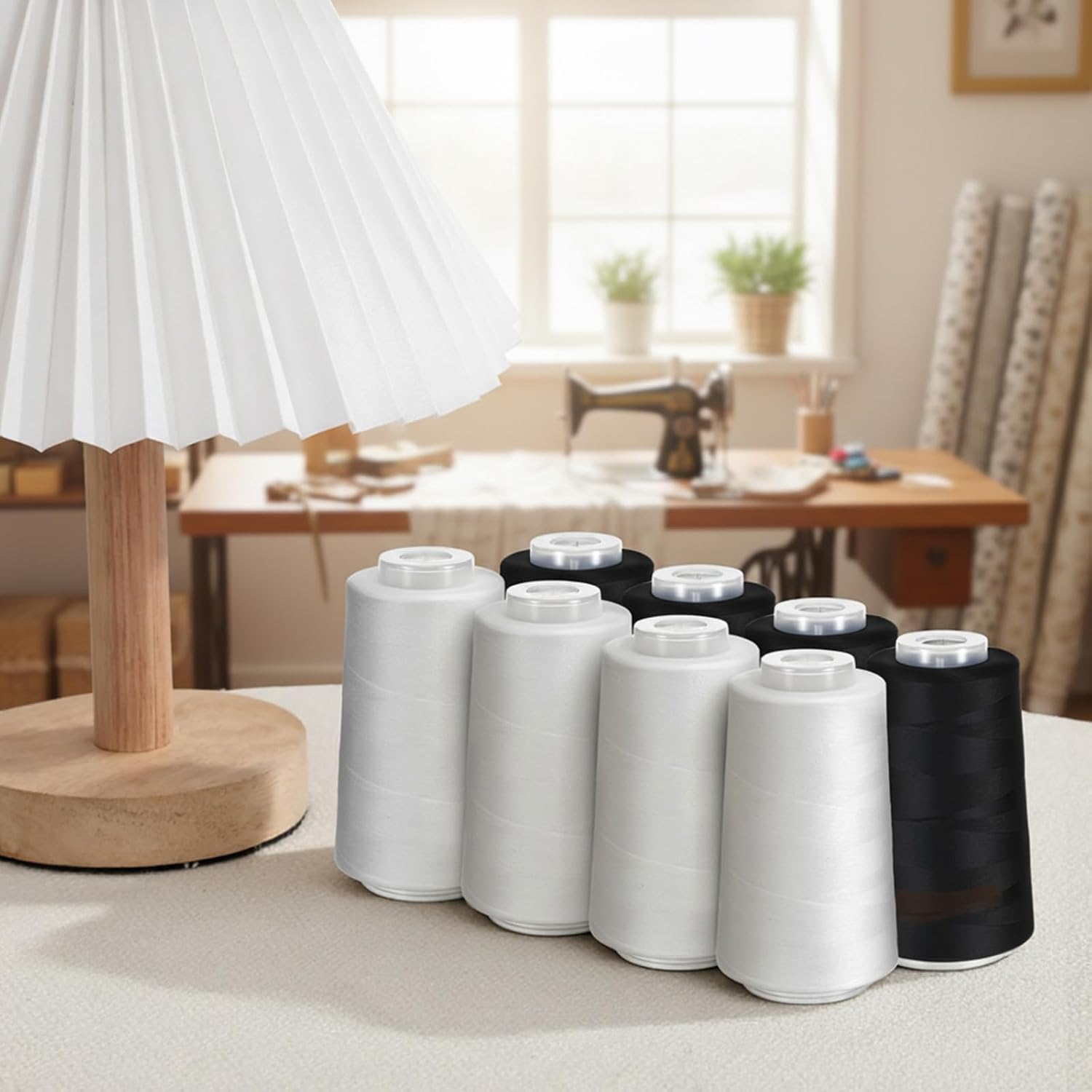 8 Pcs Serger Thread, 40 S/2 3000 Yards Each Spool Black White All Purpose Polyester Thread for Quilting, Serger, Sewing, Overlock