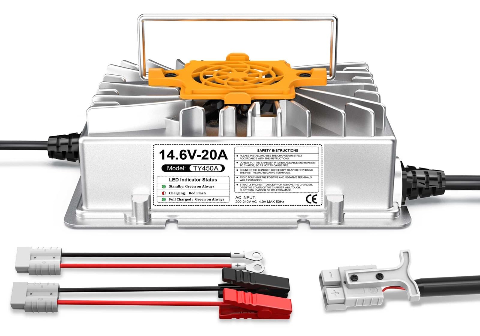 14,6V 20A LiFePO4 Lithium Batterie Ladegerät, LiFePO4 Ladegerät 12V für Lithium Ionen Batterie IP67 Wasserdicht mit Anderson Stecker