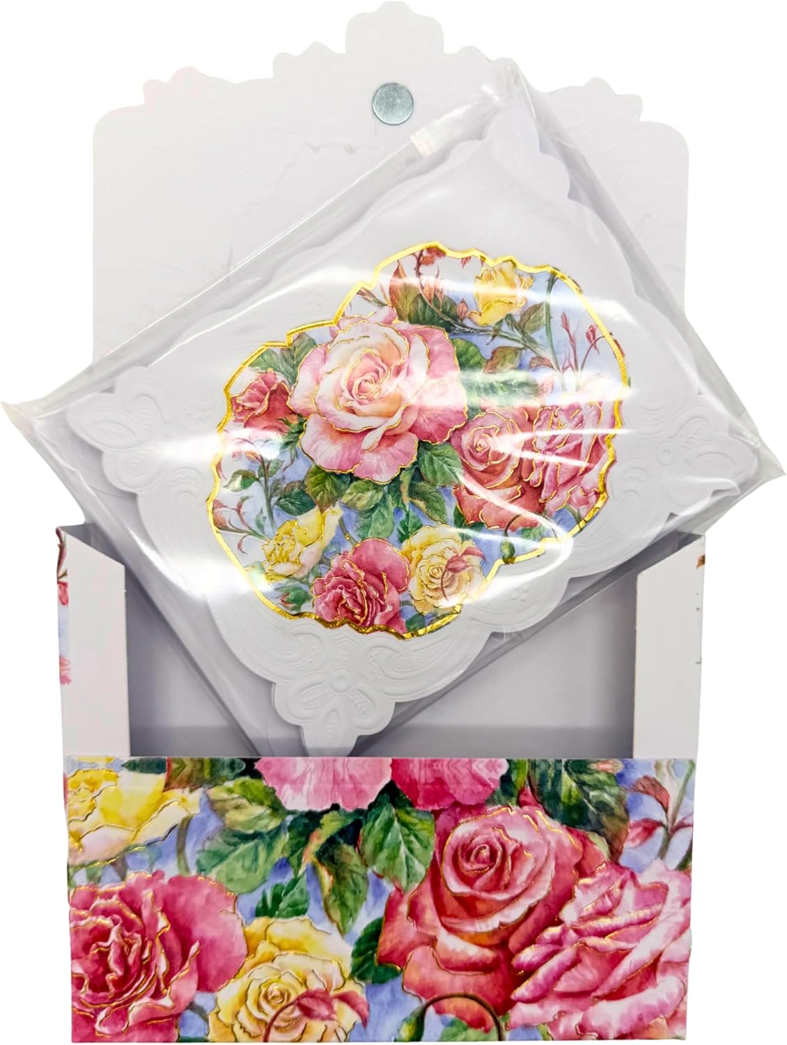 Poster Foundry Set of 3 - Roses in Bloom Boxed Note Cards by Carol Wilson. 10 embossed 4x5 Die-Cut Notecards and Matching Envelopes in Decorative Gift Box with Magnetic Flap. NCP2505