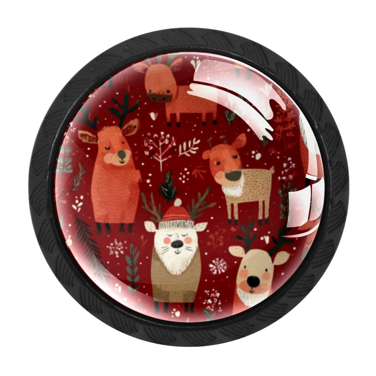 CHENZZZZ 4 Pack Merry Christmas Red Pattern (5) Drawer Knob Cabinet Hardware